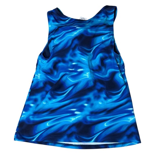 Lands End Womens Blue Swirl Tankini Top Built In Bra Size 10 Modest Swim Beach - Picture 4 of 7